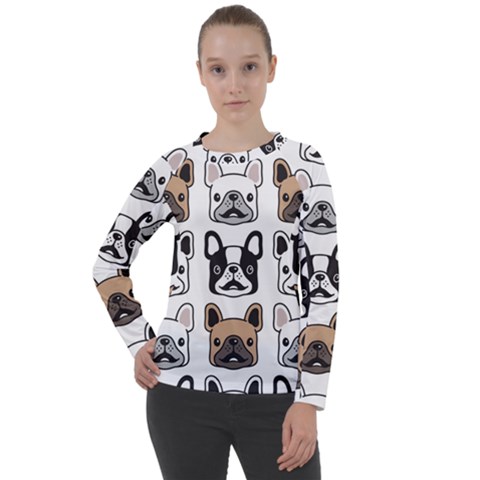 Dog-french-bulldog-seamless-pattern-face-head Women s Long Sleeve Raglan Tee by uniart180623