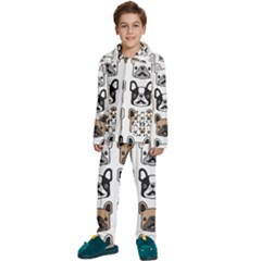 Dog-french-bulldog-seamless-pattern-face-head Kids  Long Sleeve Velvet Pajamas Set by uniart180623