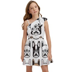 Dog-french-bulldog-seamless-pattern-face-head Kids  One Shoulder Party Dress by uniart180623