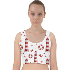 Nautical-seamless-pattern Velvet Racer Back Crop Top by uniart180623