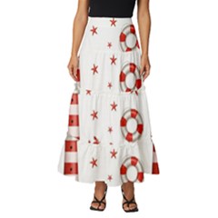 Nautical-seamless-pattern Tiered Ruffle Maxi Skirt