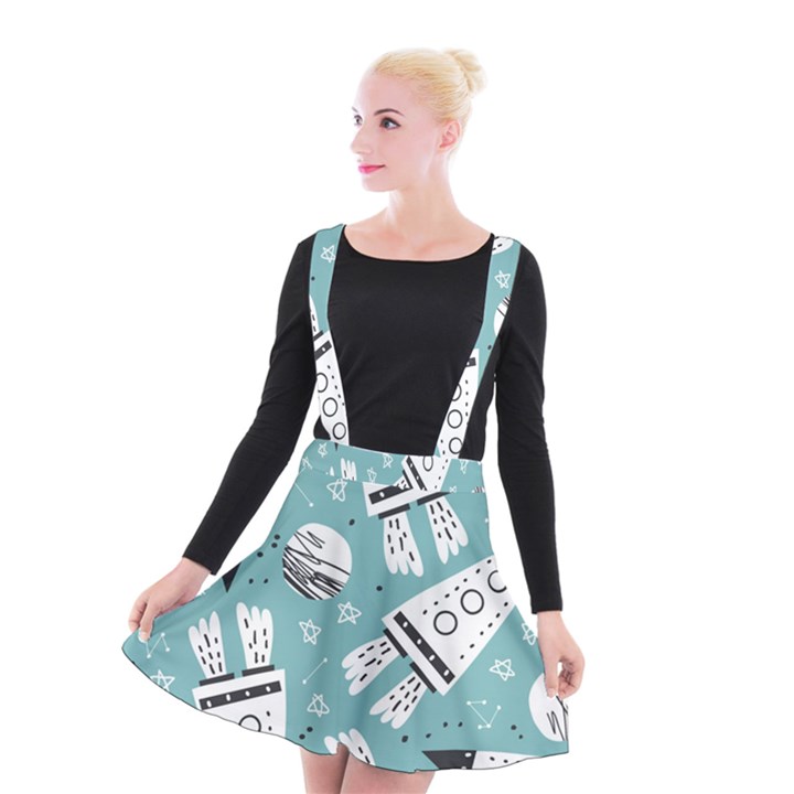 Cute-seamless-pattern-with-rocket-planets-stars Suspender Skater Skirt