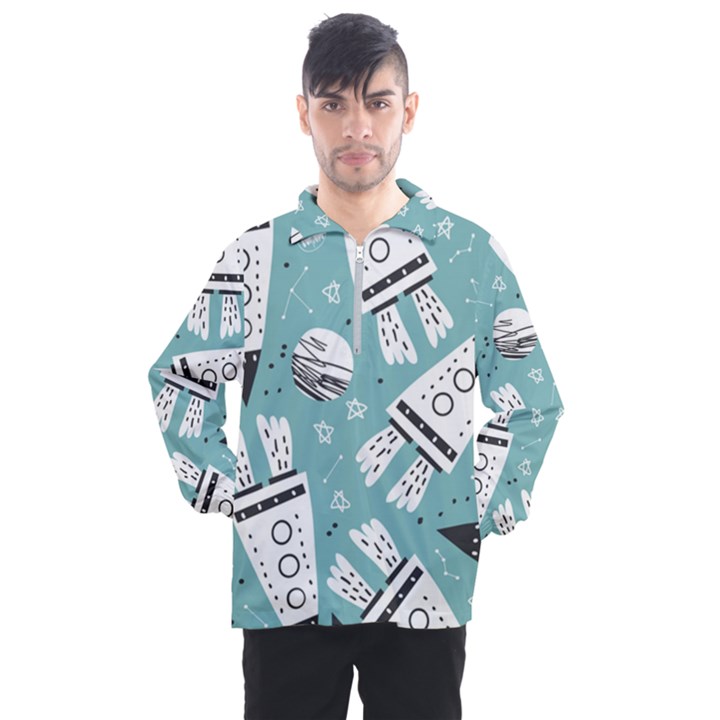 Cute-seamless-pattern-with-rocket-planets-stars Men s Half Zip Pullover