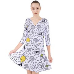 Set-cute-colorful-doodle-hand-drawing Quarter Sleeve Front Wrap Dress by uniart180623