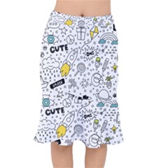 Set-cute-colorful-doodle-hand-drawing Short Mermaid Skirt by uniart180623