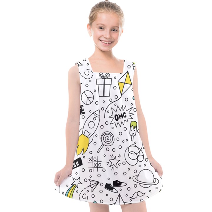 Set-cute-colorful-doodle-hand-drawing Kids  Cross Back Dress