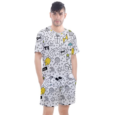 Set-cute-colorful-doodle-hand-drawing Men s Mesh Tee And Shorts Set by uniart180623