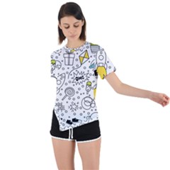 Set-cute-colorful-doodle-hand-drawing Asymmetrical Short Sleeve Sports Tee by uniart180623