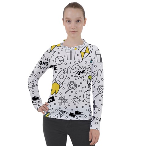 Set-cute-colorful-doodle-hand-drawing Women s Pique Long Sleeve Tee by uniart180623