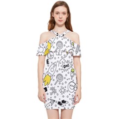 Set-cute-colorful-doodle-hand-drawing Shoulder Frill Bodycon Summer Dress by uniart180623