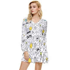 Set-cute-colorful-doodle-hand-drawing Tiered Long Sleeve Mini Dress by uniart180623