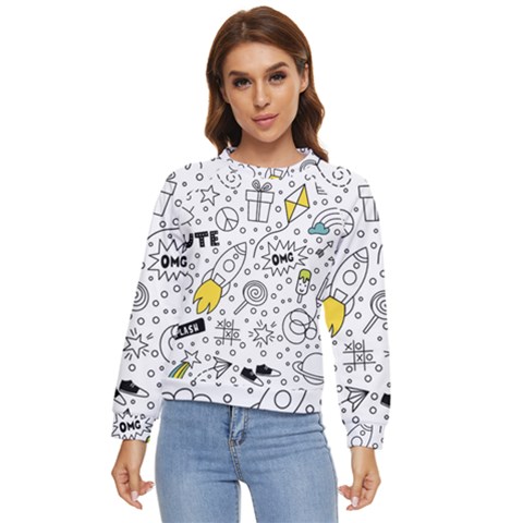 Set-cute-colorful-doodle-hand-drawing Women s Long Sleeve Raglan Tee by uniart180623