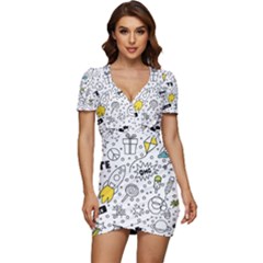 Set-cute-colorful-doodle-hand-drawing Low Cut Cap Sleeve Mini Dress by uniart180623