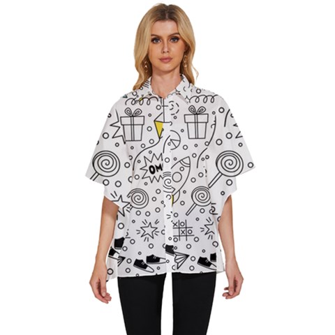 Set-cute-colorful-doodle-hand-drawing Women s Batwing Button Up Shirt by uniart180623