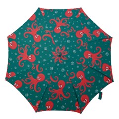 Cute-smiling-red-octopus-swimming-underwater Hook Handle Umbrellas (small) by uniart180623