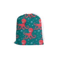 Cute-smiling-red-octopus-swimming-underwater Drawstring Pouch (medium) by uniart180623