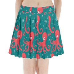 Cute-smiling-red-octopus-swimming-underwater Pleated Mini Skirt by uniart180623