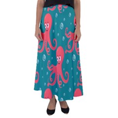 Cute-smiling-red-octopus-swimming-underwater Flared Maxi Skirt by uniart180623