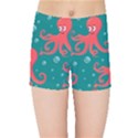 Cute-smiling-red-octopus-swimming-underwater Kids  Sports Shorts View1