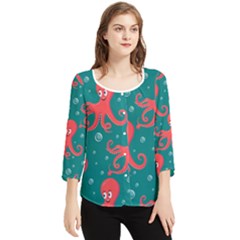 Cute-smiling-red-octopus-swimming-underwater Chiffon Quarter Sleeve Blouse by uniart180623