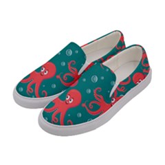 Cute-smiling-red-octopus-swimming-underwater Women s Canvas Slip Ons by uniart180623