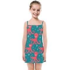 Cute-smiling-red-octopus-swimming-underwater Kids  Summer Sun Dress by uniart180623