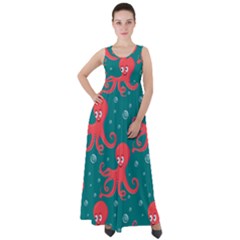 Cute-smiling-red-octopus-swimming-underwater Empire Waist Velour Maxi Dress by uniart180623