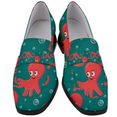 Cute-smiling-red-octopus-swimming-underwater Women s Chunky Heel Loafers by uniart180623