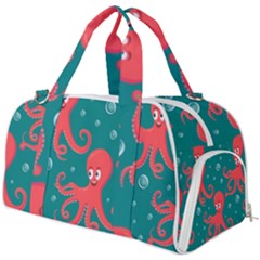 Cute-smiling-red-octopus-swimming-underwater Burner Gym Duffel Bag by uniart180623