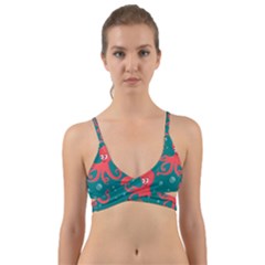 Cute-smiling-red-octopus-swimming-underwater Wrap Around Bikini Top by uniart180623