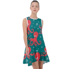 Cute-smiling-red-octopus-swimming-underwater Frill Swing Dress by uniart180623