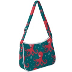 Cute-smiling-red-octopus-swimming-underwater Zip Up Shoulder Bag