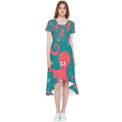 Cute-smiling-red-octopus-swimming-underwater High Low Boho Dress by uniart180623