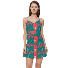 Cute-smiling-red-octopus-swimming-underwater Short Frill Dress by uniart180623