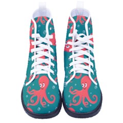 Cute-smiling-red-octopus-swimming-underwater Men s High-top Canvas Sneakers by uniart180623