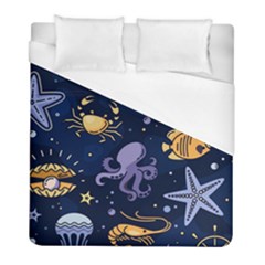 Marine-seamless-pattern-thin-line-memphis-style Duvet Cover (full/ Double Size) by uniart180623