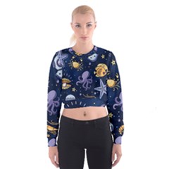 Marine-seamless-pattern-thin-line-memphis-style Cropped Sweatshirt by uniart180623