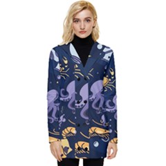 Marine-seamless-pattern-thin-line-memphis-style Button Up Hooded Coat  by uniart180623