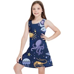 Marine-seamless-pattern-thin-line-memphis-style Kids  Lightweight Sleeveless Dress by uniart180623