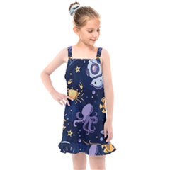 Marine-seamless-pattern-thin-line-memphis-style Kids  Overall Dress by uniart180623