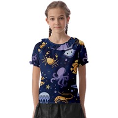 Marine-seamless-pattern-thin-line-memphis-style Kids  Frill Chiffon Blouse by uniart180623