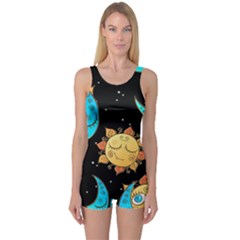 Seamless-pattern-with-sun-moon-children One Piece Boyleg Swimsuit by uniart180623