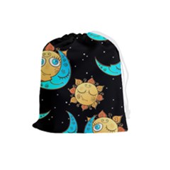 Seamless-pattern-with-sun-moon-children Drawstring Pouch (large) by uniart180623