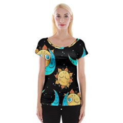 Seamless-pattern-with-sun-moon-children Cap Sleeve Top by uniart180623