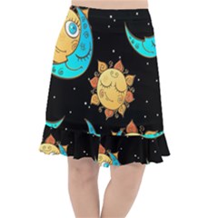 Seamless-pattern-with-sun-moon-children Fishtail Chiffon Skirt by uniart180623