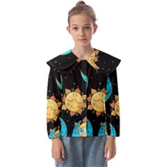 Seamless-pattern-with-sun-moon-children Kids  Peter Pan Collar Blouse by uniart180623