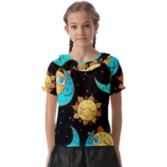 Seamless-pattern-with-sun-moon-children Kids  Frill Chiffon Blouse by uniart180623