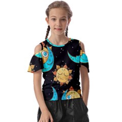 Seamless-pattern-with-sun-moon-children Kids  Butterfly Cutout Tee by uniart180623