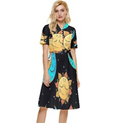 Seamless-pattern-with-sun-moon-children Button Top Knee Length Dress by uniart180623