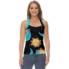 Seamless-pattern-with-sun-moon-children Basic Halter Top by uniart180623